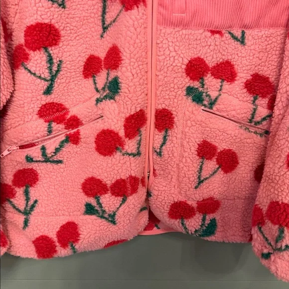 Pink Sherpa Jacket with Red Cherry Print - Picture 8 of 11